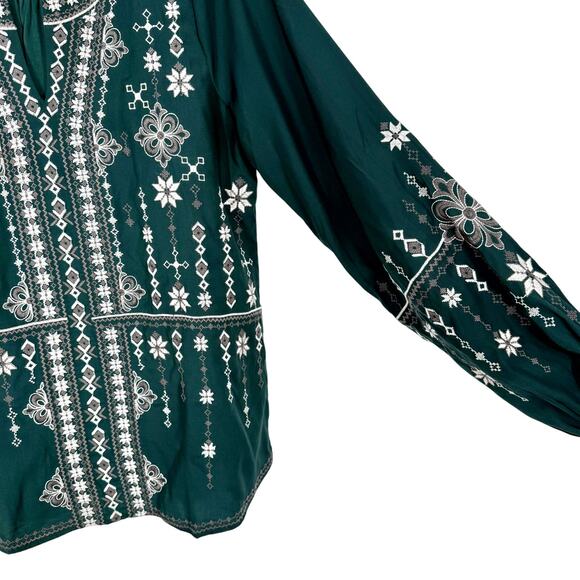NEW NWOT Anthropologie Savanna Jane XL Green Embroidered Boho Shirt Top Holiday - Picture 6 of 8